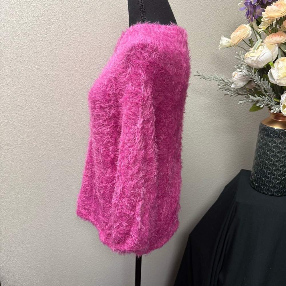 NIC+ZOE Hot Pink Fuzzy Sweater M | Soft Cozy Textured Knit Winter Pullover - Picture 2 of 10